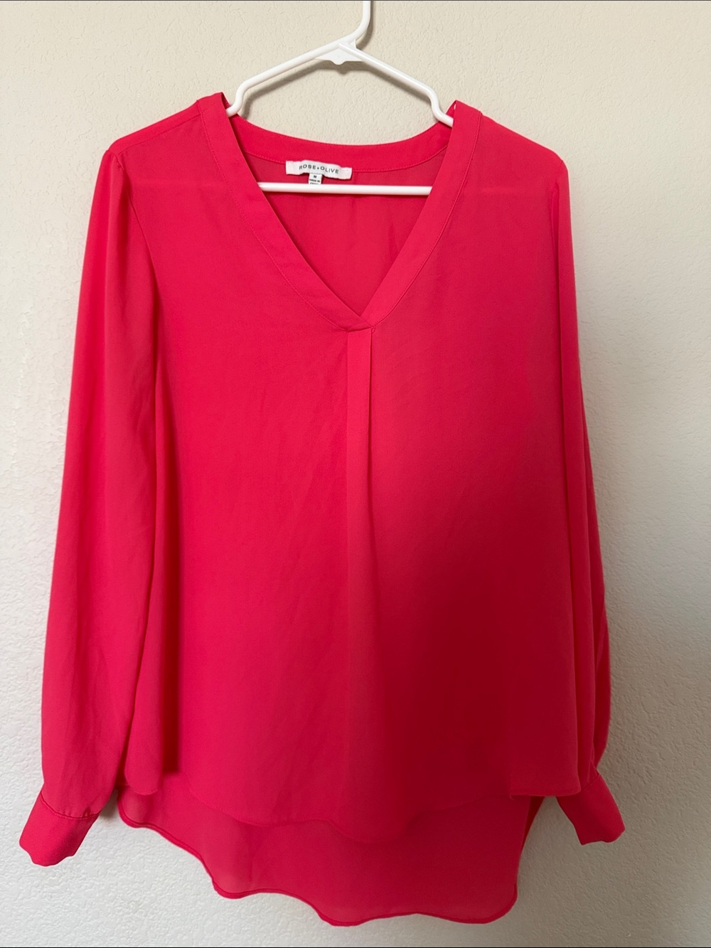 Rose & Olive Hot Pink V-Neck Layered Hem Blouse